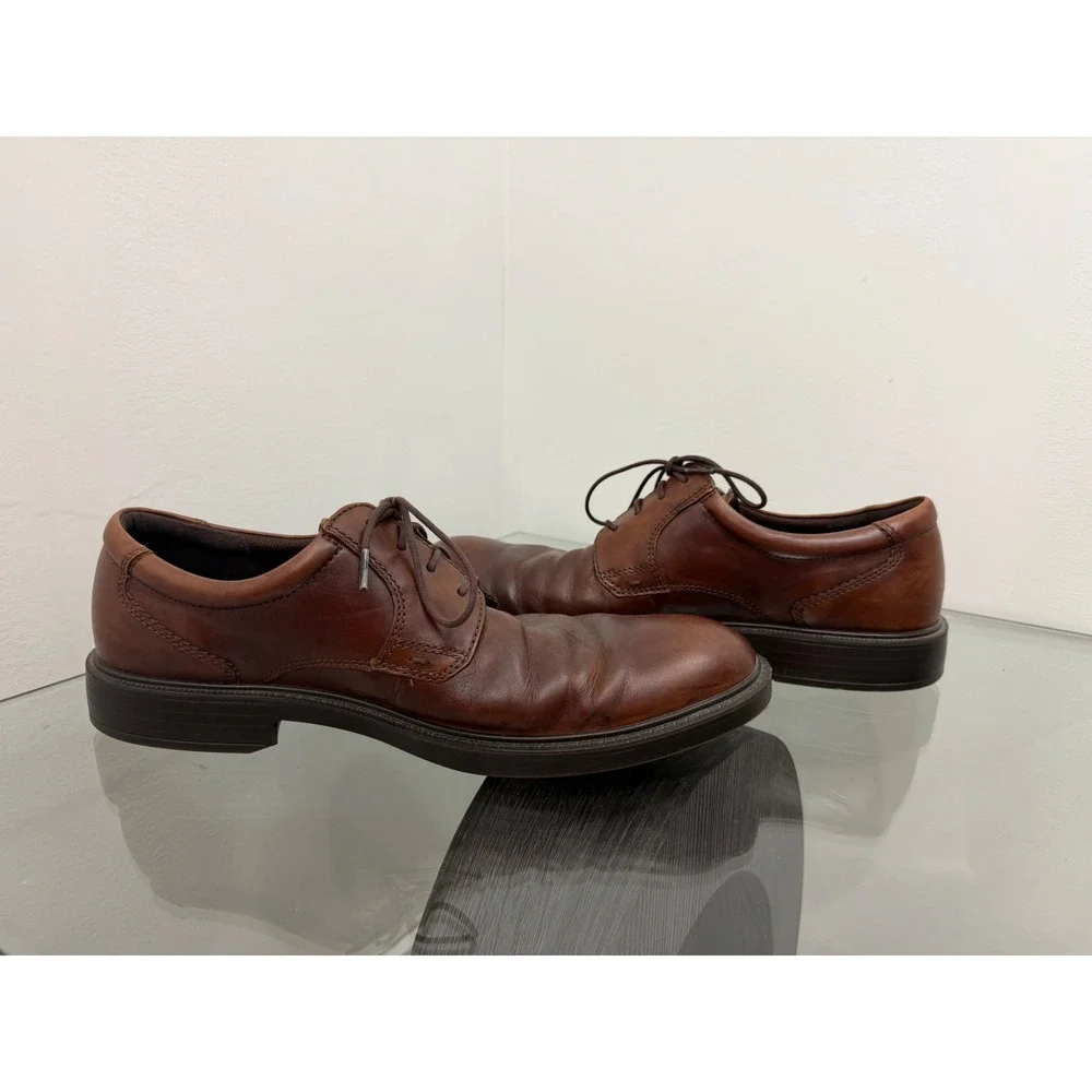 Ecco Mens Helsinki Brown Leather Bike Toe Oxford Dress Shoes Size 47 US 13-13.5